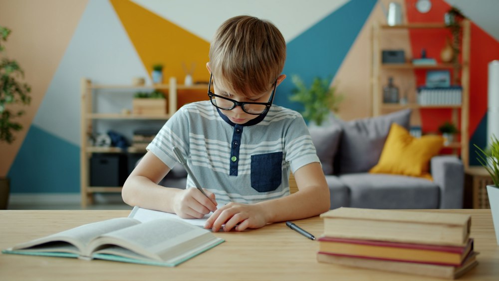 Boy writing in a notebook